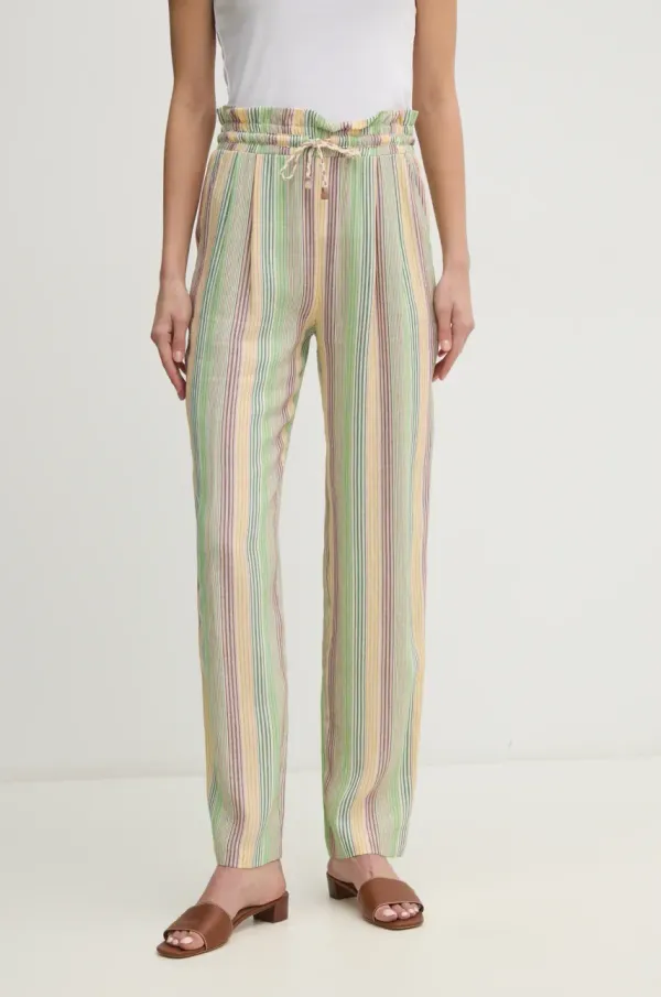 La Petite Française Hlače s dodatkom lana La Petite Française PETRUS za žene, boja: zelena, ravni kroj, visoki struk, PETRUS