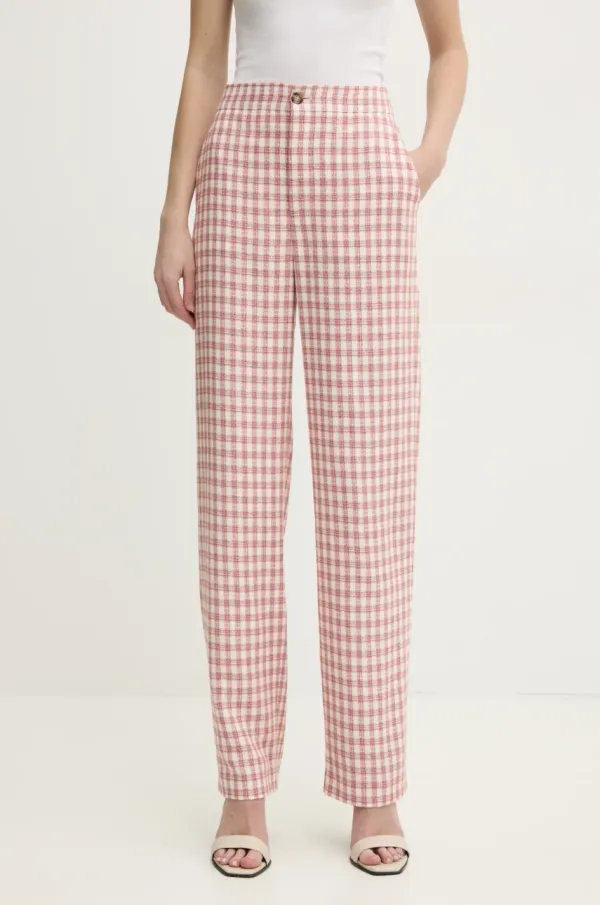 Moschino Jeans Hlače s dodatkom lana Moschino Jeans boja: bež, ravni kroj, visoki struk, 0307 3226