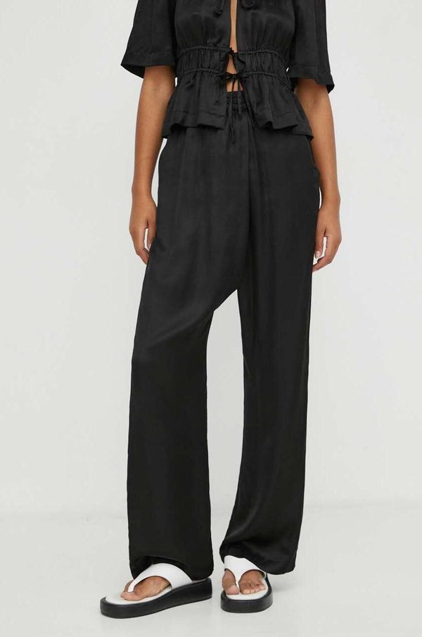 MUNTHE Hlače s dodatkom lana MUNTHE boja: crna, široke, visoki struk