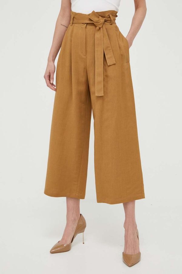 Pinko Hlače s dodatkom lana Pinko boja: smeđa, široke, visoki struk