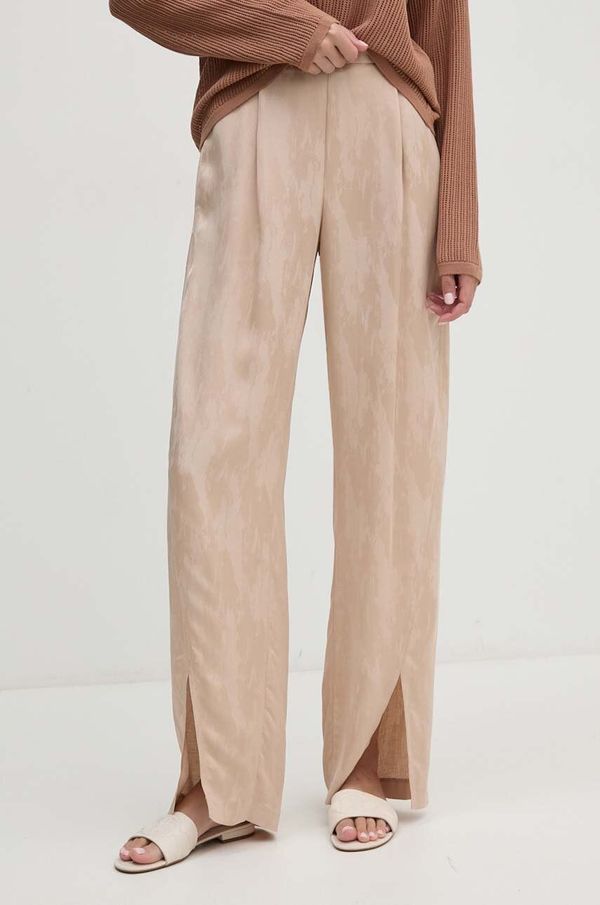 Sisley Hlače s dodatkom lana Sisley boja: bež, široke, visoki struk, 43MELF05I