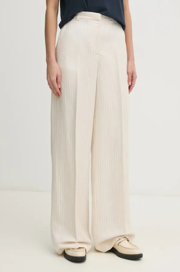 Tommy Hilfiger Hlače s dodatkom lana Tommy Hilfiger za žene, boja: bež, široke, visoki struk, WW0WW45464