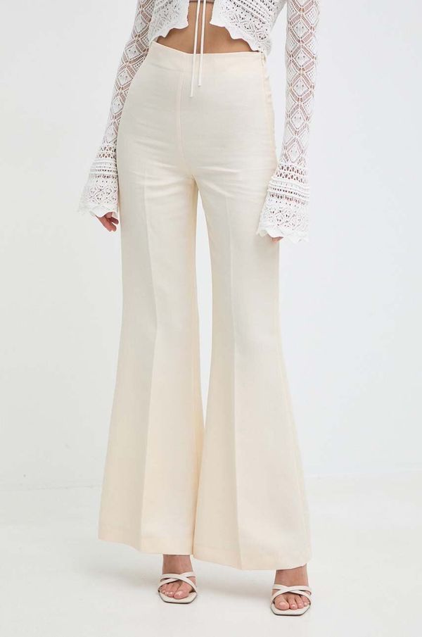 Twinset Hlače s dodatkom lana Twinset boja: bež, ravni kroj, visoki struk