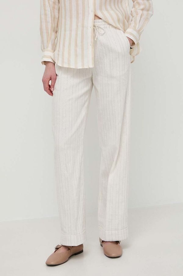 Twinset Hlače s dodatkom lana Twinset boja: bež, široke, visoki struk