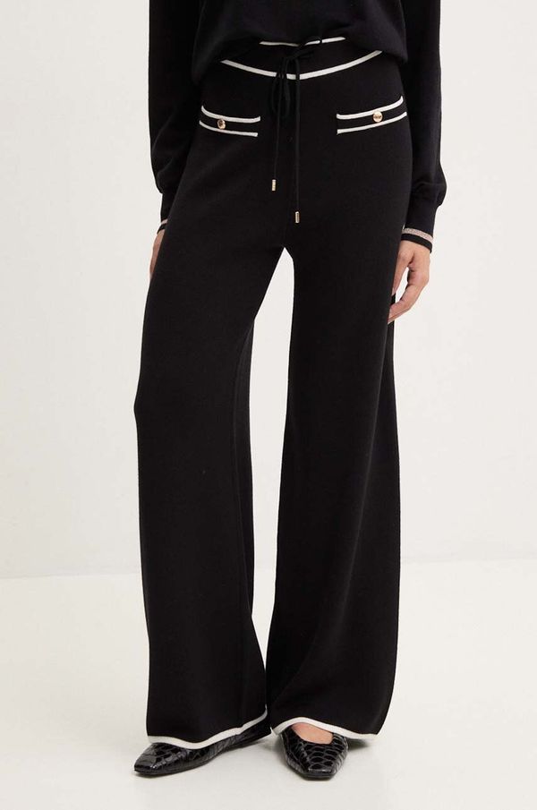 Liu Jo Hlače s dodatkom svile Liu Jo boja: crna, široke, visoki struk, TF4048 MS59L