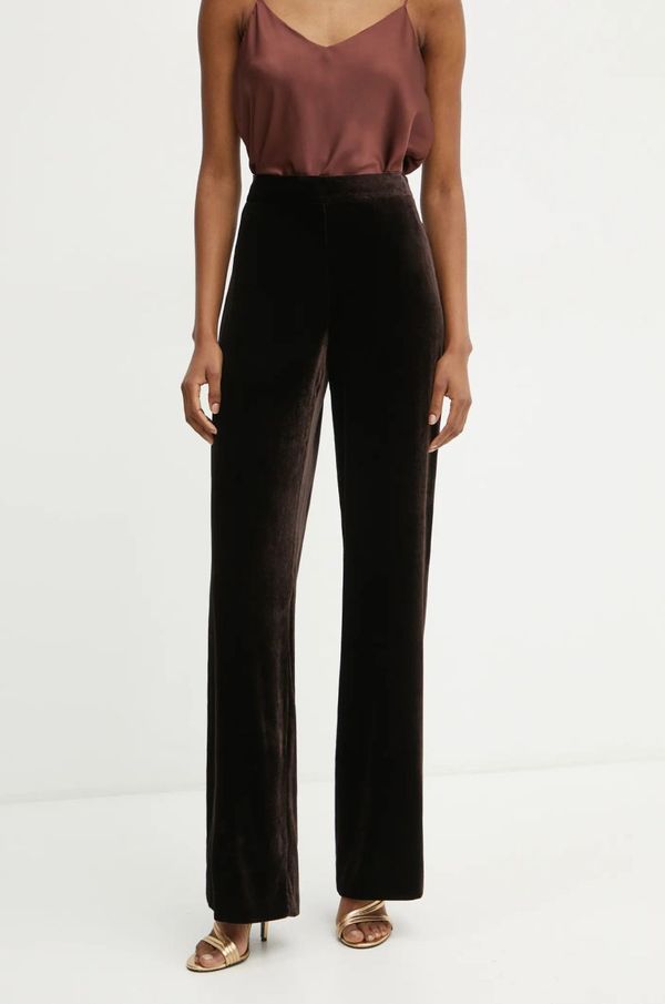 Luisa Spagnoli Hlače s dodatkom svile Luisa Spagnoli ORFANO boja: smeđa, široke, visoki struk, 541498