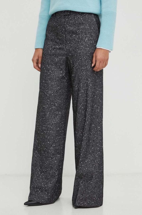 Boss Hlače s primjesom vune BOSS boja: crna, široke, visoki struk