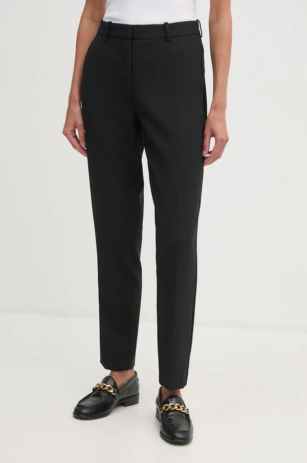 Calvin Klein Hlače s primjesom vune Calvin Klein boja: crna, kroj cigarette, visoki struk, K20K207589