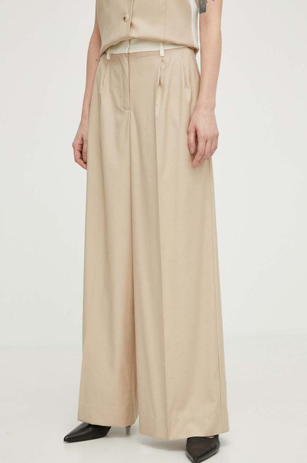 Remain Hlače s primjesom vune Remain boja: bež, ravni kroj, visoki struk