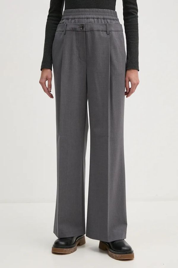 Sisley Hlače s primjesom vune Sisley boja: siva, široke, visoki struk, 4JYQLF060