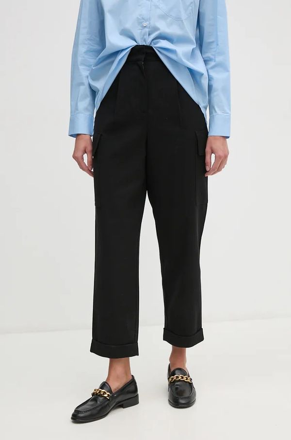 United Colors of Benetton Hlače s primjesom vune United Colors of Benetton boja: crna, cargo kroj, visoki struk, 4EACDF07O