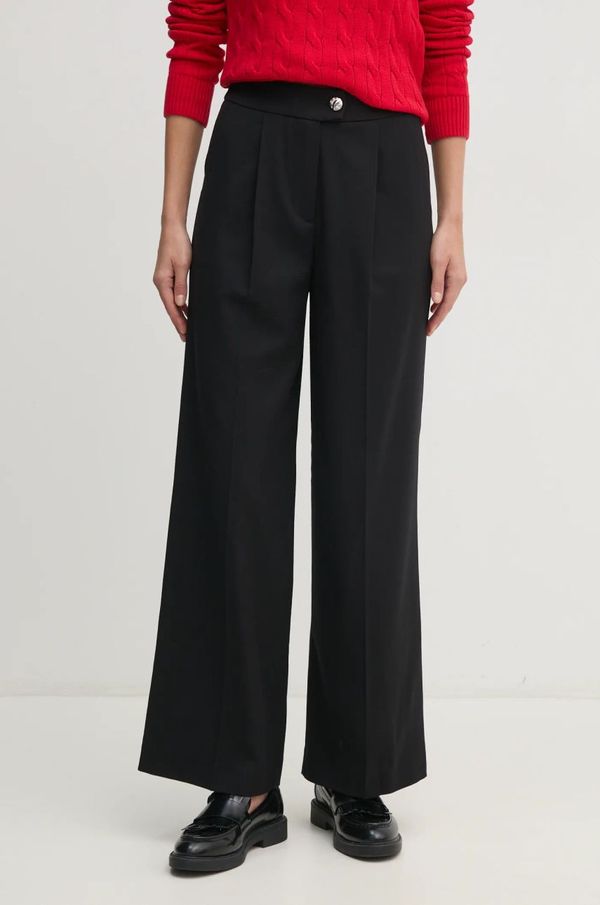 United Colors of Benetton Hlače s primjesom vune United Colors of Benetton boja: crna, široke, visoki struk, 47UPDF07R