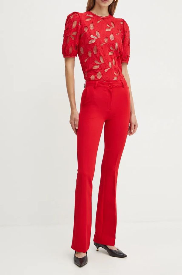 Silvian Heach Hlače Silvian Heach REIF za žene, boja: crvena, široke, visoki struk, GPA24007PA