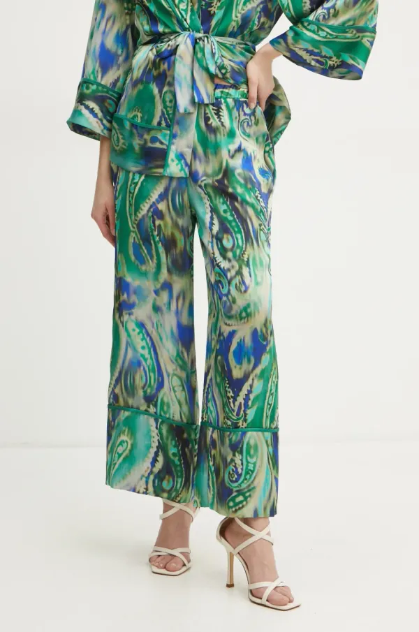 Simona Corsellini Hlače Simona Corsellini za žene, boja: zelena, široke, visoki struk, P25CPPA025