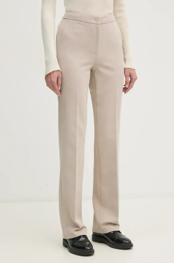 Sisley Hlače Sisley za žene, boja: bež, ravni kroj, visoki struk, 44Q5LF03I