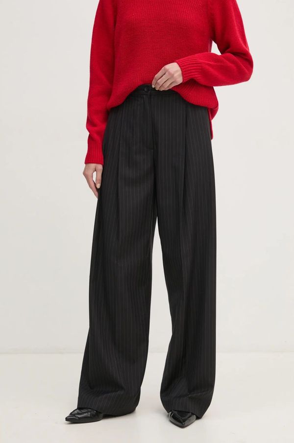 Sisley Hlače Sisley za žene, boja: crna, široke, visoki struk, 4C3DLF066