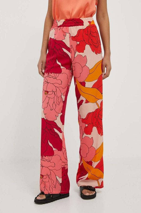 Sisley Hlače Sisley za žene, boja: ružičasta, ravni kroj, visoki struk