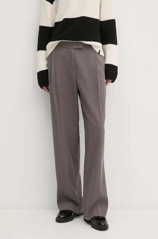 Sisley Hlače Sisley za žene, boja: siva, ravni kroj, visoki struk, 4TKDLF05T