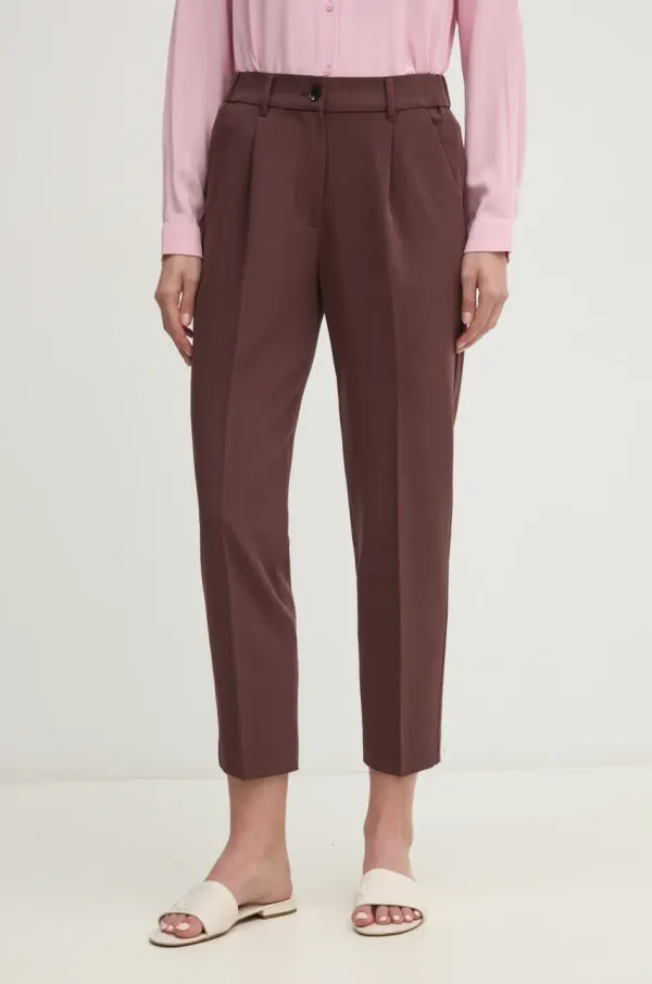 Sisley Hlače Sisley za žene, boja: smeđa, ravni kroj, visoki struk