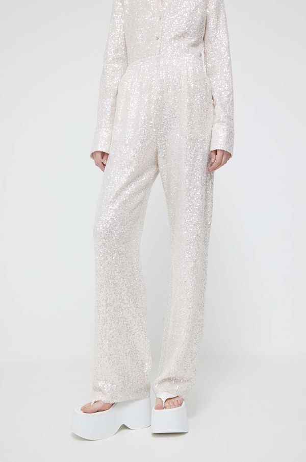 Stine Goya Hlače Stine Goya za žene, boja: bež, široke, visoki struk