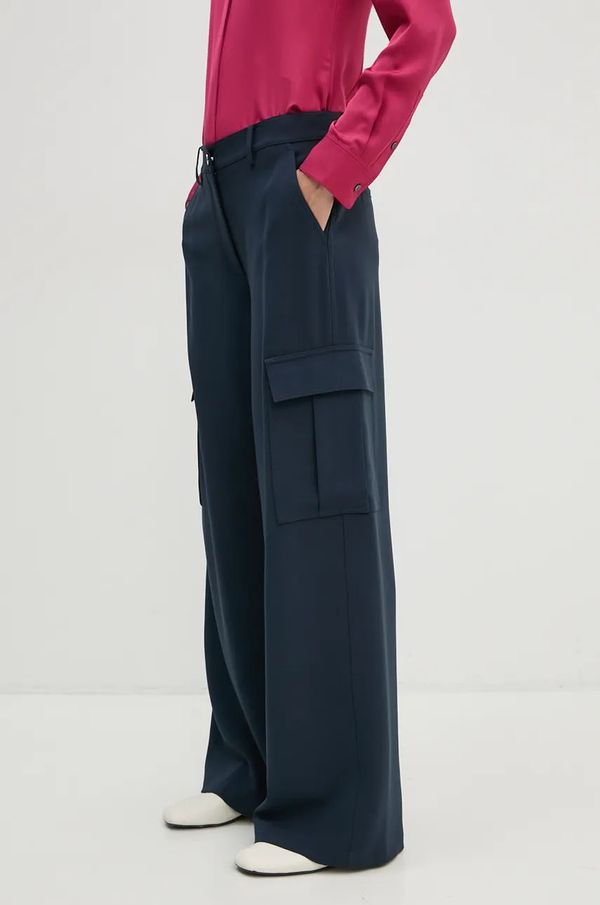 Theory Hlače Theory za žene, boja: tamno plava, ravni kroj, visoki struk, O0709203