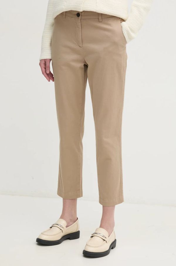 Tommy Hilfiger Hlače Tommy Hilfiger za žene, boja: bež, uski kroj, visoki struk, WW0WW45920