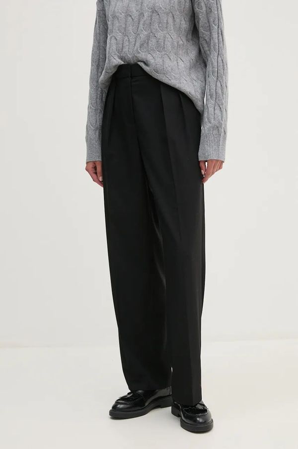 Tommy Hilfiger Hlače Tommy Hilfiger za žene, boja: crna, široke, visoki struk