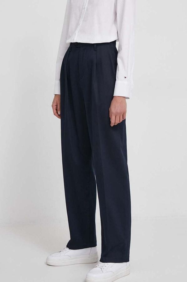 Tommy Hilfiger Hlače Tommy Hilfiger za žene, boja: tamno plava, chinos kroj, visoki struk