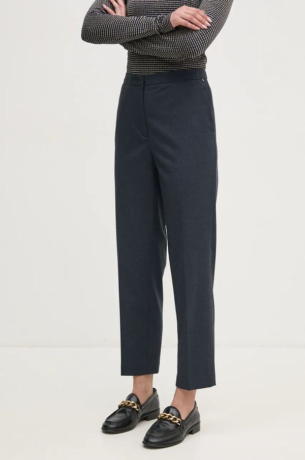 Tommy Hilfiger Hlače Tommy Hilfiger za žene, boja: tamno plava, ravni kroj, visoki struk, WW0WW42951