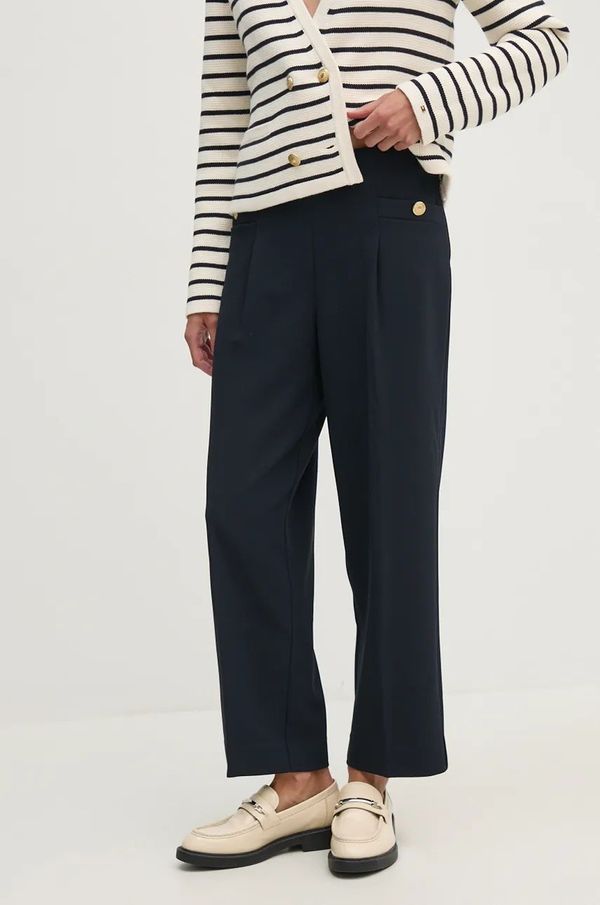 Tommy Hilfiger Hlače Tommy Hilfiger za žene, boja: tamno plava, ravni kroj, visoki struk, WW0WW42957