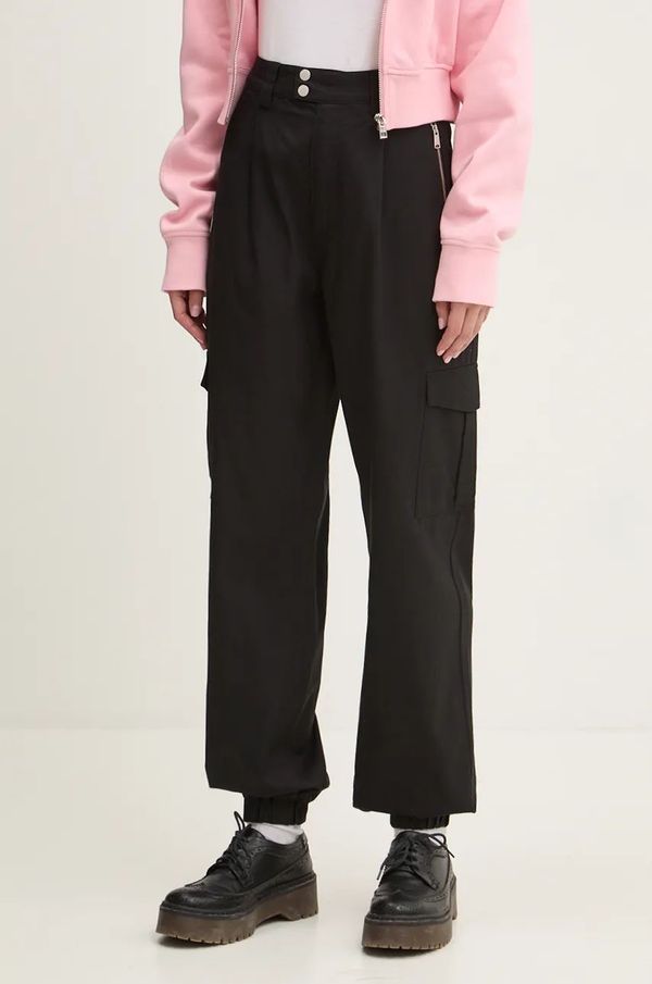 Tommy Jeans Hlače Tommy Jeans za žene, boja: crna, cargo kroj, visoki struk, DW0DW18592