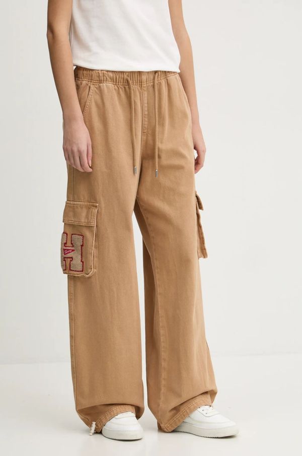 Tommy Jeans Hlače Tommy Jeans za žene, boja: smeđa, cargo kroj, srednje visoki struk, DW0DW20531