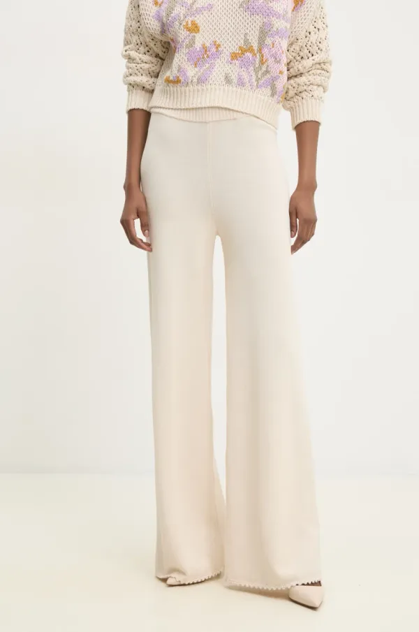 Twinset Hlače Twinset za žene, boja: bež, široke, visoki struk, 251TP3251