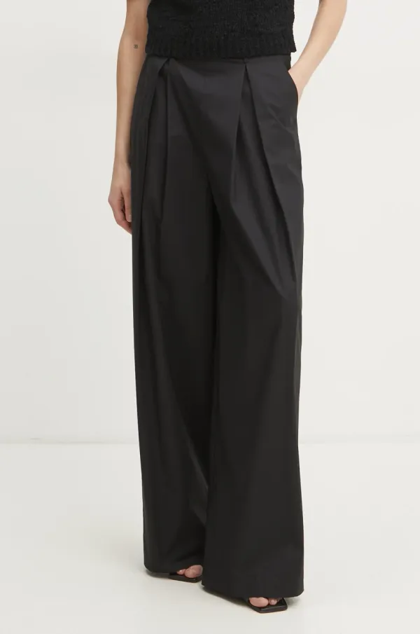 Twinset Hlače Twinset za žene, boja: crna, široke, visoki struk, 251TF2029