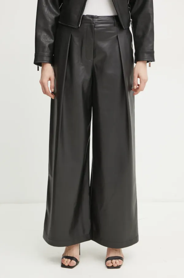 Twinset Hlače Twinset za žene, boja: crna, široke, visoki struk, 251TP2344