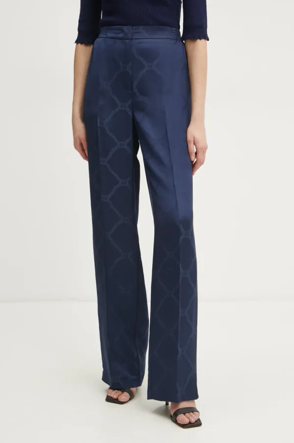 Twinset Hlače Twinset za žene, boja: tamno plava, ravni kroj, visoki struk, 251TP2011