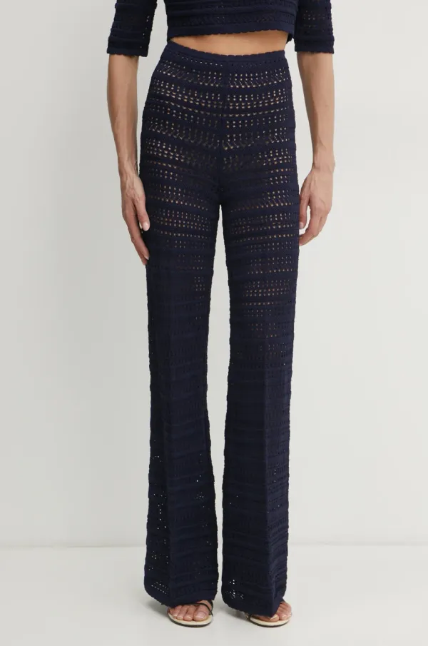 Twinset Hlače Twinset za žene, boja: tamno plava, ravni kroj, visoki struk, 251TP3193