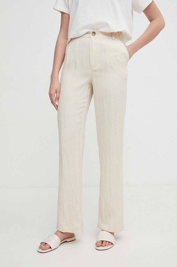 United Colors of Benetton Hlače United Colors of Benetton za žene, boja: bež, ravni kroj, visoki struk