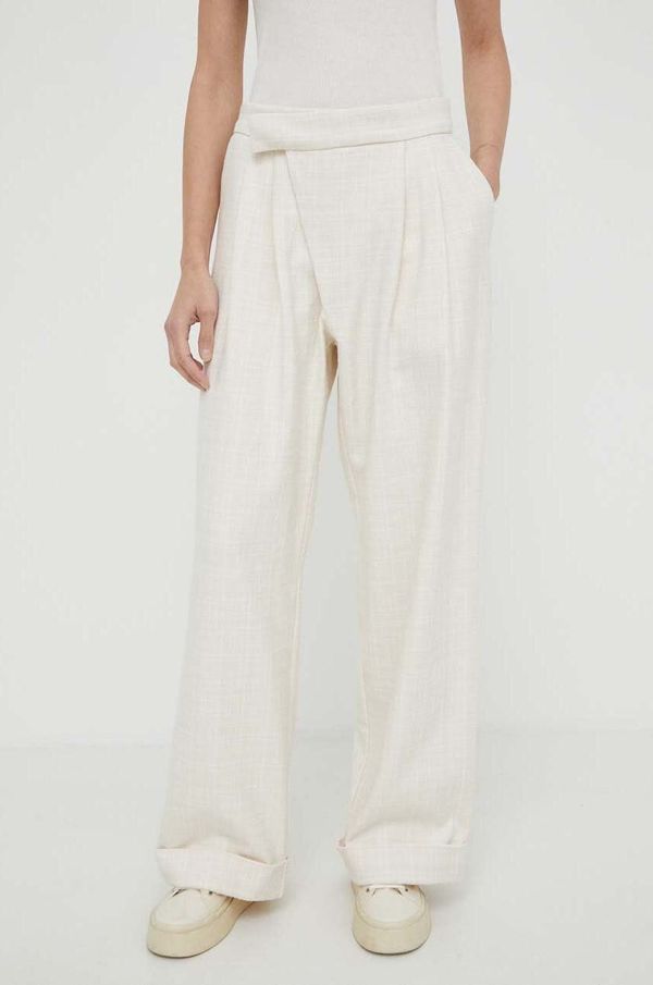 Won Hundred Hlače Won Hundred za žene, boja: bež, ravni kroj, visoki struk, 2824-14233