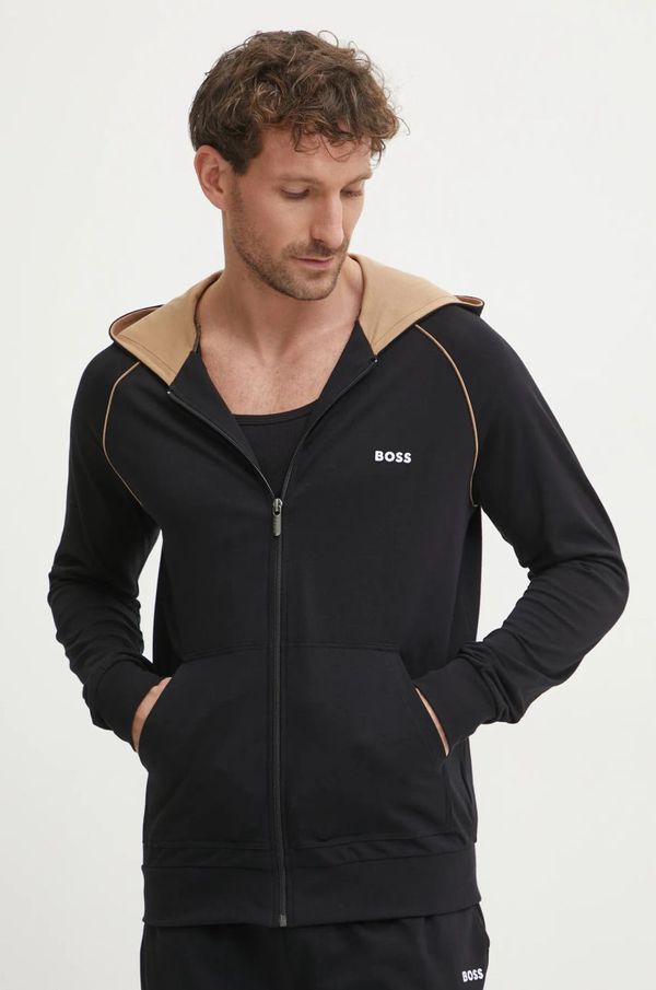 Boss Homewear dukserica BOSS boja: crna, s kapuljačom, bez uzorka