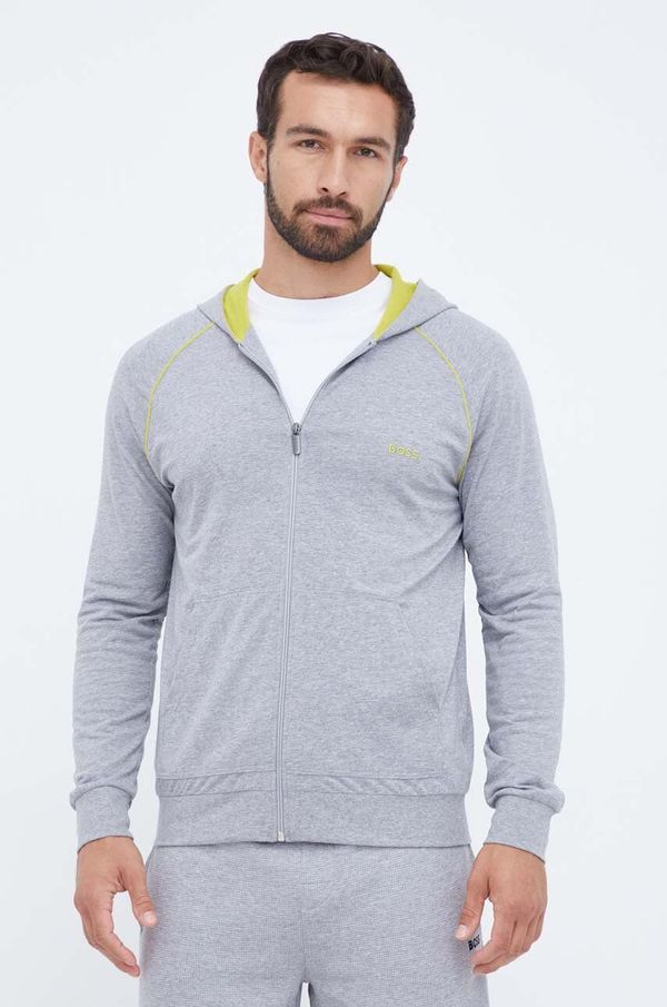 Boss Homewear dukserica BOSS boja: siva, s kapuljačom, glatka