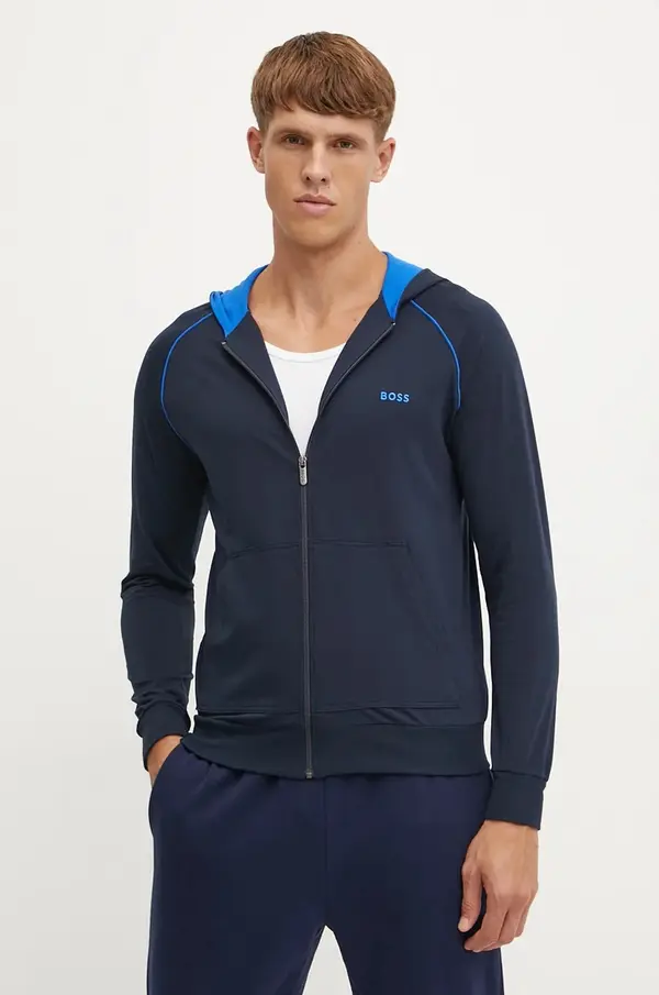 Boss Homewear dukserica BOSS boja: tamno plava, s kapuljačom, bez uzorka