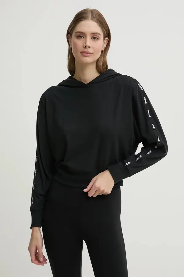 HUGO Homewear dukserica HUGO boja: crna, s kapuljačom, s aplikacijom, 50531703
