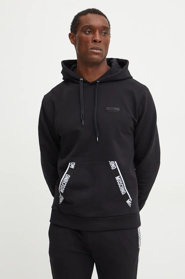 Moschino Underwear Homewear dukserica Moschino Underwear boja: crna, s kapuljačom, s aplikacijom, 17934424