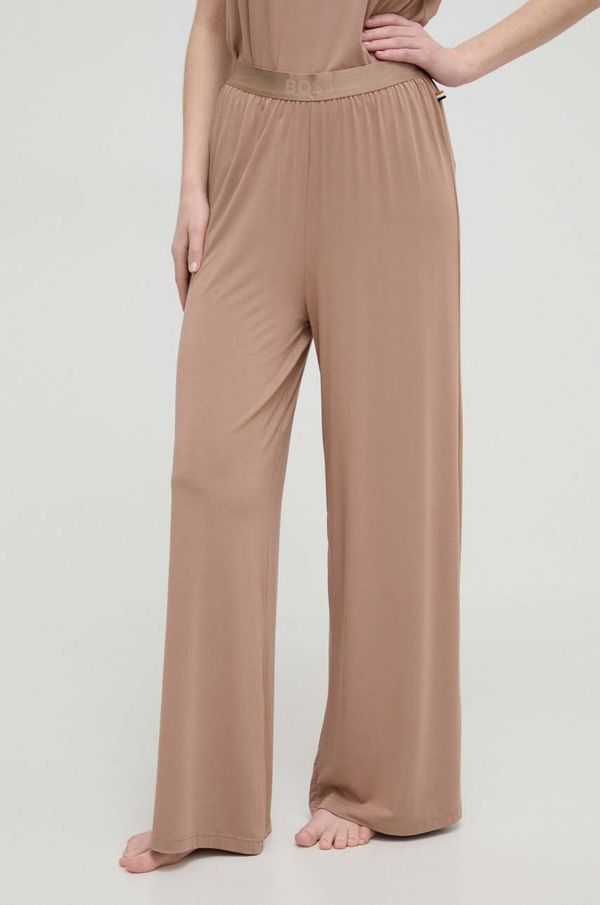 Boss Homewear hlače BOSS boja: bež, ravni kroj, visoki struk