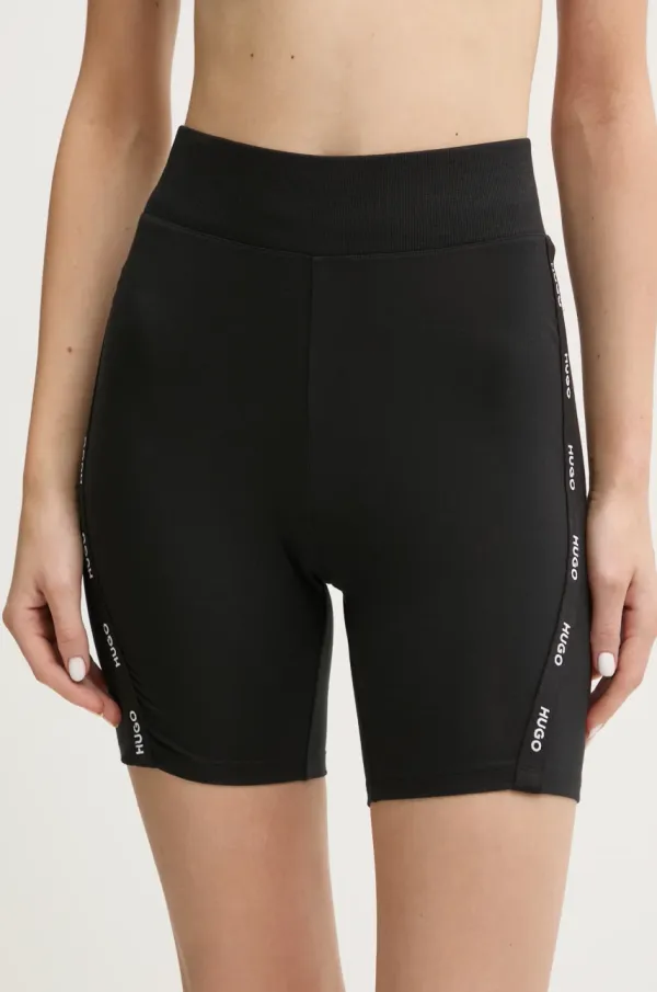 HUGO Homewear kratke hlače HUGO boja: crna, s aplikacijom, visoki struk, 50531689