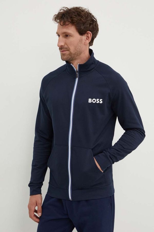 Boss Homewear pamučna dukserica BOSS boja: tamno plava, s tiskom, 50521768