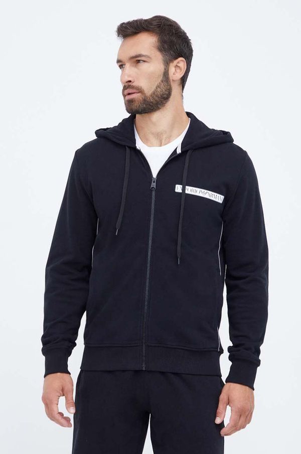 Emporio Armani Underwear Homewear pamučna dukserica Emporio Armani Underwear boja: crna, s kapuljačom, s tiskom
