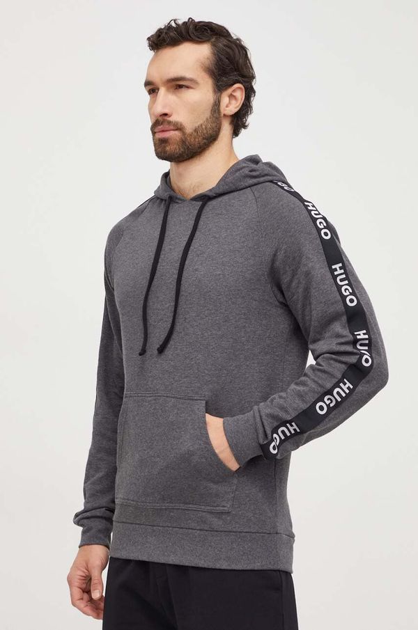 Hugo Homewear pamučna dukserica HUGO boja: siva, s kapuljačom, s aplikacijom, 50497003