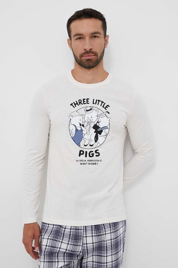 United Colors of Benetton Homewear pamučna majica dugih rukava United Colors of Benetton boja: bež, s tiskom